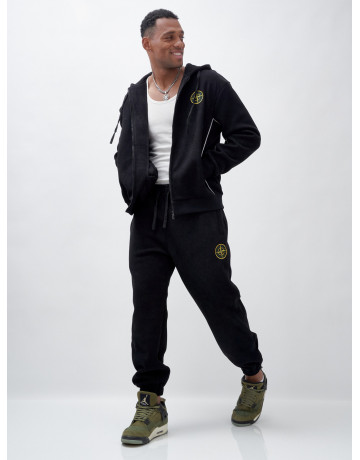 Мужской демисезонный спортивный костюм на флисе, чёрный, для спорта. в Тюмени
