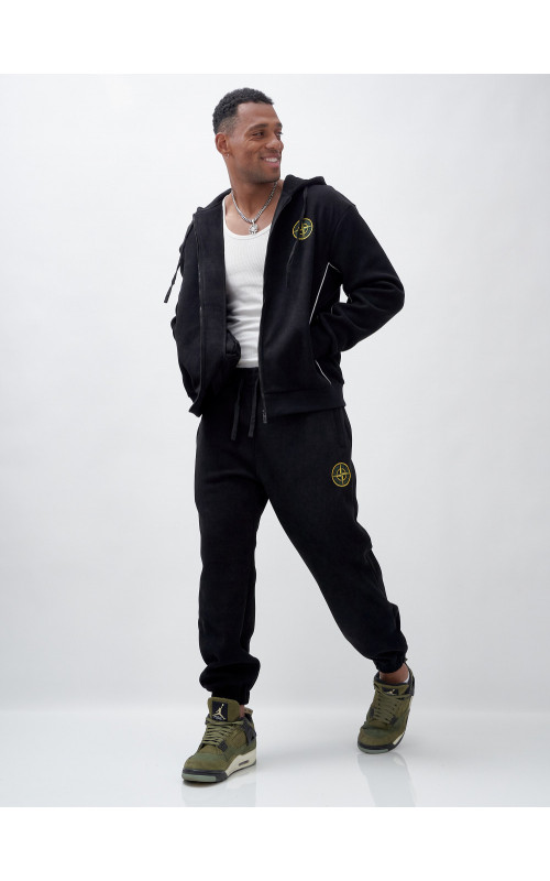 Мужской демисезонный спортивный костюм на флисе, чёрный, для спорта. в Тюмени