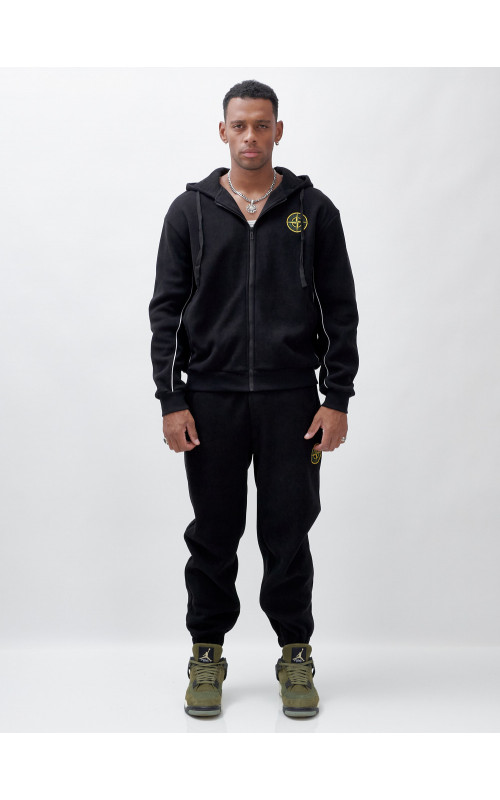 Мужской демисезонный спортивный костюм на флисе, чёрный, для спорта. в Тюмени