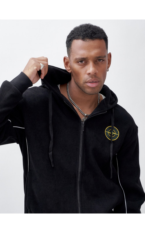 Мужской демисезонный спортивный костюм на флисе, чёрный, для спорта. в Тюмени