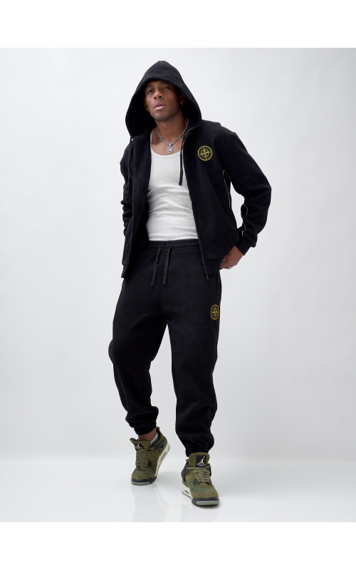 Мужской демисезонный спортивный костюм на флисе, чёрный, для спорта. в Тюмени