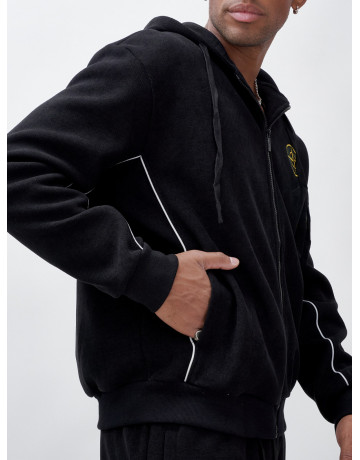 Мужской демисезонный спортивный костюм на флисе, чёрный, для спорта. в Тюмени