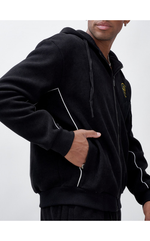 Мужской демисезонный спортивный костюм на флисе, чёрный, для спорта. в Тюмени