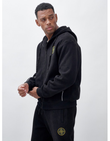 Мужской демисезонный спортивный костюм на флисе, чёрный, для спорта. в Тюмени