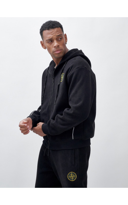 Мужской демисезонный спортивный костюм на флисе, чёрный, для спорта. в Тюмени