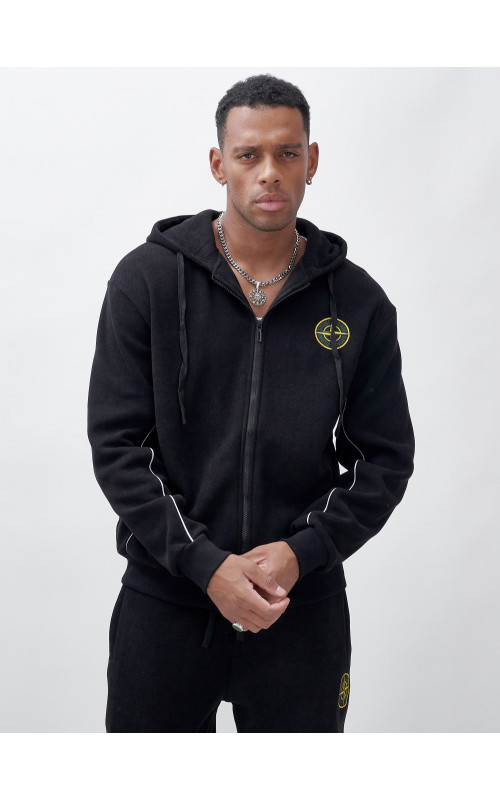 Мужской демисезонный спортивный костюм на флисе, чёрный, для спорта. в Тюмени