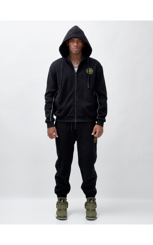 Мужской демисезонный спортивный костюм на флисе, чёрный, для спорта. в Тюмени