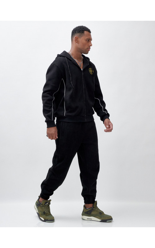 Мужской демисезонный спортивный костюм на флисе, чёрный, для спорта. в Тюмени