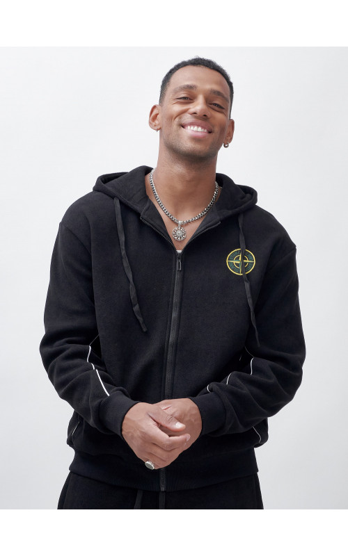 Мужской демисезонный спортивный костюм на флисе, чёрный, для спорта. в Тюмени