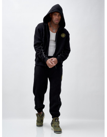 Мужской демисезонный спортивный костюм на флисе, чёрный, для спорта. в Тюмени