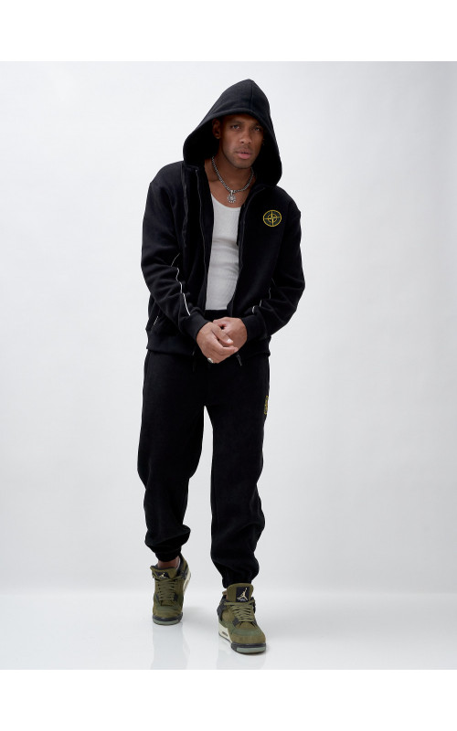 Мужской демисезонный спортивный костюм на флисе, чёрный, для спорта. в Тюмени