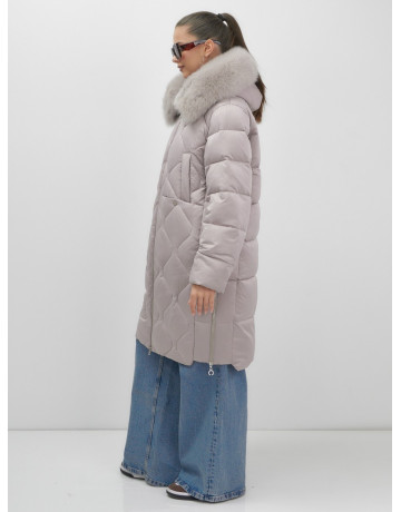 Длинный зимний пуховик с мехом песца.