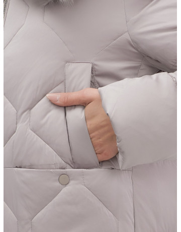 Длинный зимний пуховик с мехом песца.