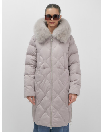 Длинный зимний пуховик с мехом песца.