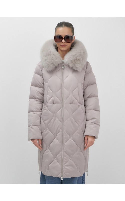 Длинный зимний пуховик с мехом песца.