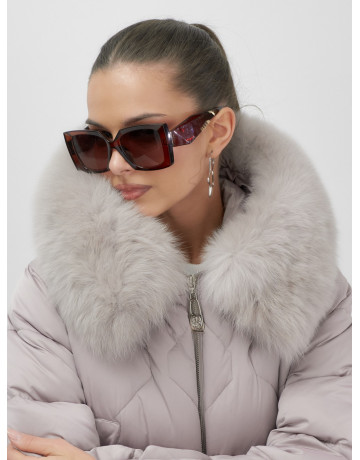 Длинный зимний пуховик с мехом песца.