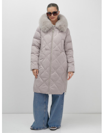 Длинный зимний пуховик с мехом песца.