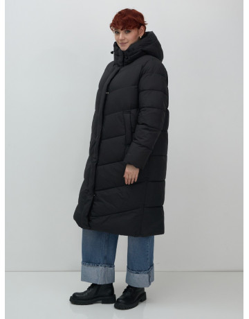 Длинный женский пуховик с капюшоном для зимы