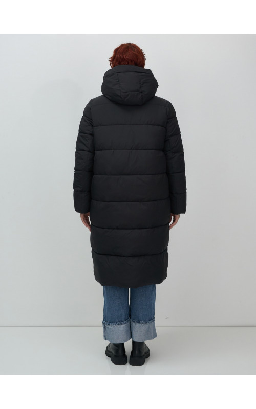 Длинный женский пуховик с капюшоном для зимы
