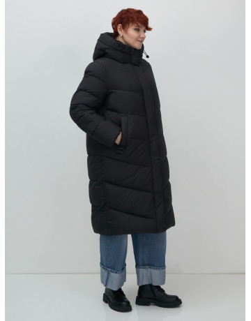 Длинный женский пуховик с капюшоном для зимы