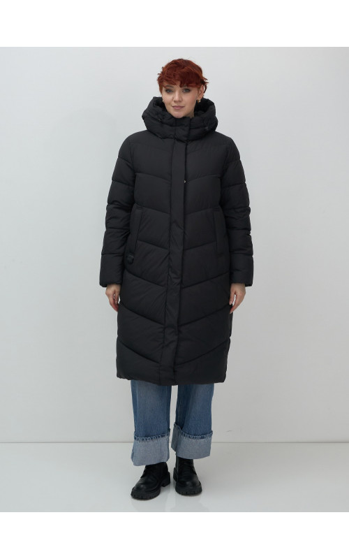 Длинный женский пуховик с капюшоном для зимы
