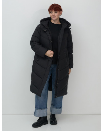 Длинный женский пуховик с капюшоном для зимы