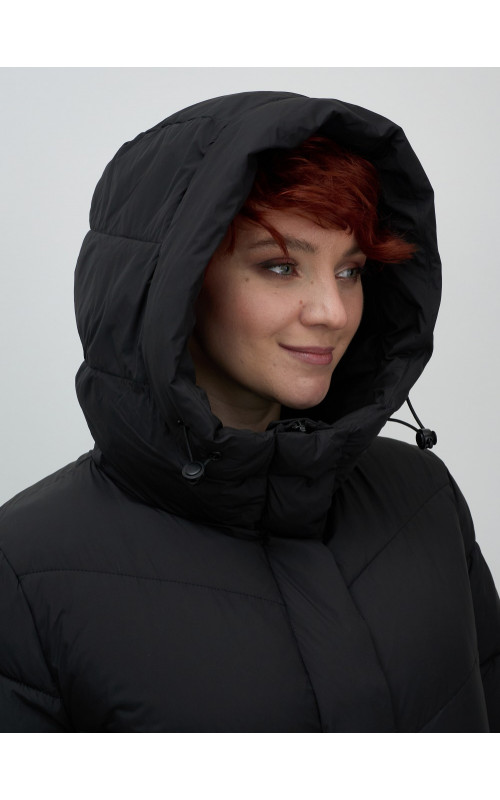 Длинный женский пуховик с капюшоном для зимы