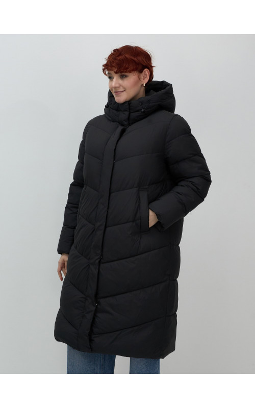 Длинный женский пуховик с капюшоном для зимы