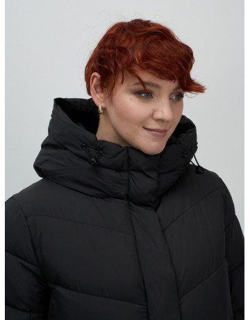 Длинный женский пуховик с капюшоном для зимы