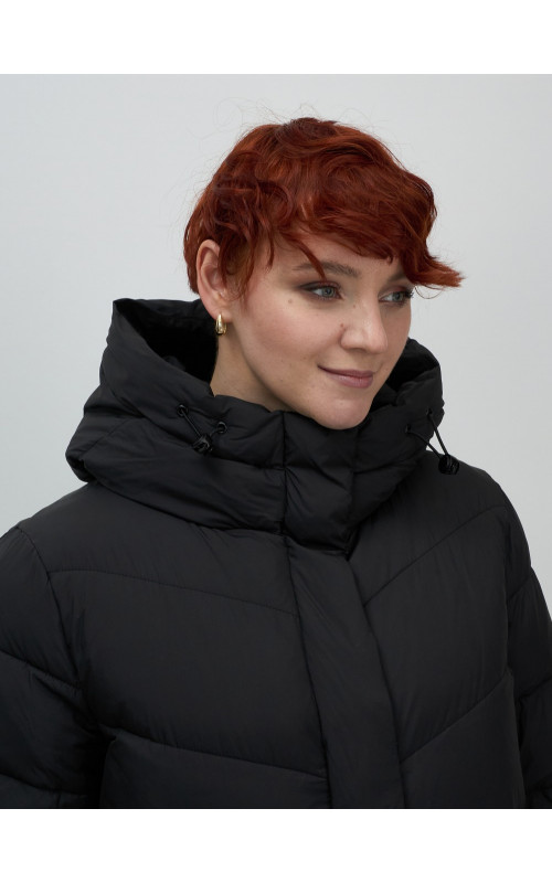 Длинный женский пуховик с капюшоном для зимы