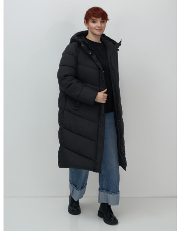 Длинный женский пуховик с капюшоном для зимы