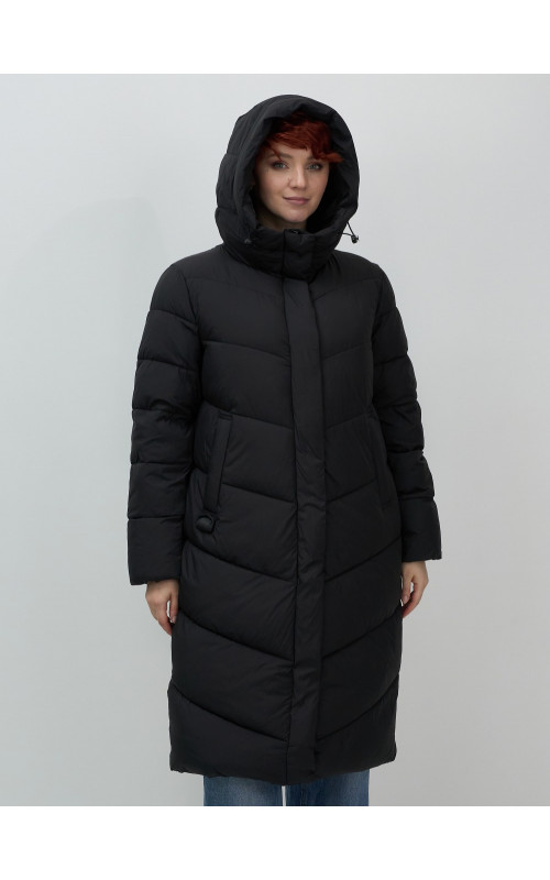 Длинный женский пуховик с капюшоном для зимы