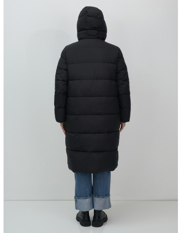 Длинный женский пуховик с капюшоном для зимы