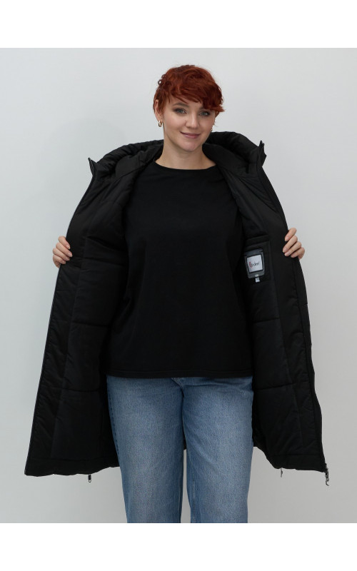 Длинный зимний пуховик для женщин больших размеров.