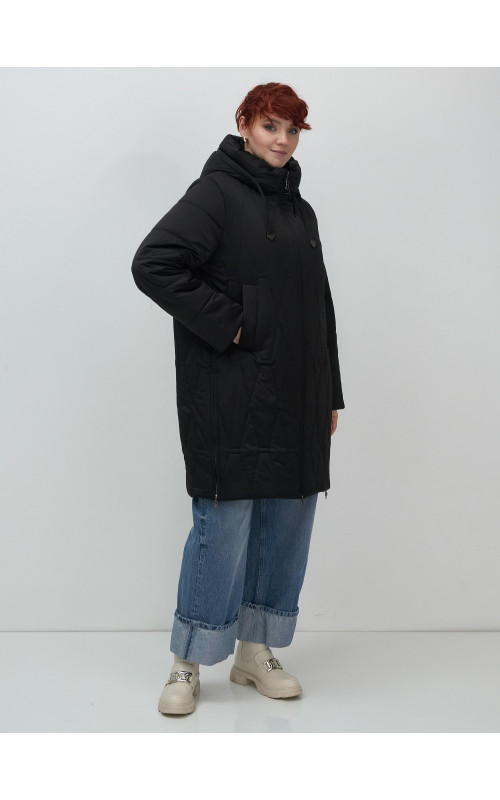 Длинный зимний пуховик для женщин больших размеров.