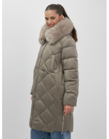 Длинный зимний пуховик с мехом песца.