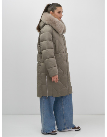 Длинный зимний пуховик с мехом песца.