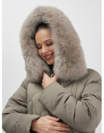 Длинный зимний пуховик с мехом песца.