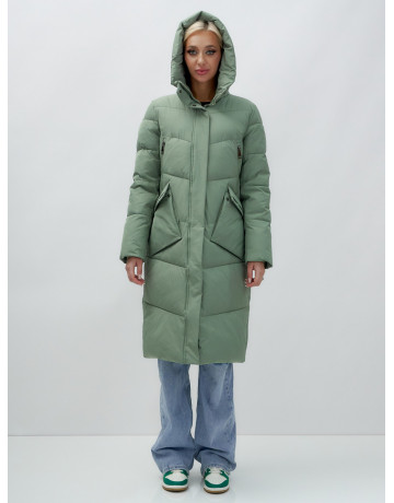 Длинный женский пуховик с капюшоном