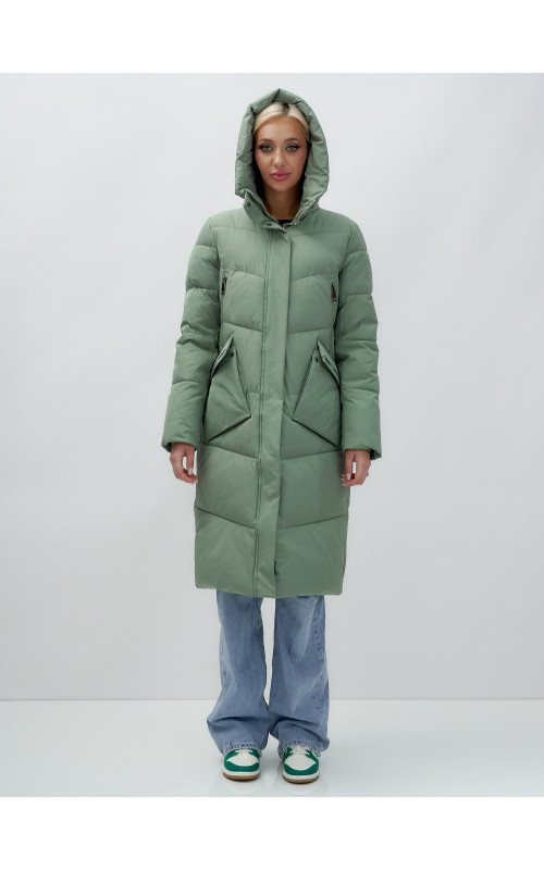 Длинный женский пуховик с капюшоном