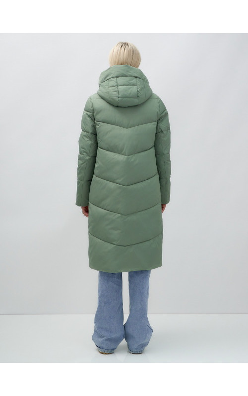 Длинный женский пуховик с капюшоном