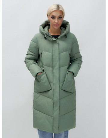Длинный женский пуховик с капюшоном