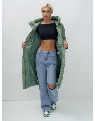 Длинный женский пуховик с капюшоном