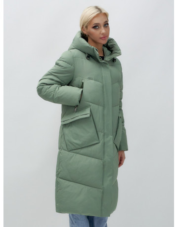 Длинный женский пуховик с капюшоном