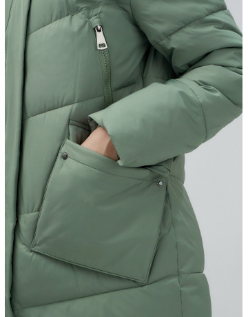 Длинный женский пуховик с капюшоном