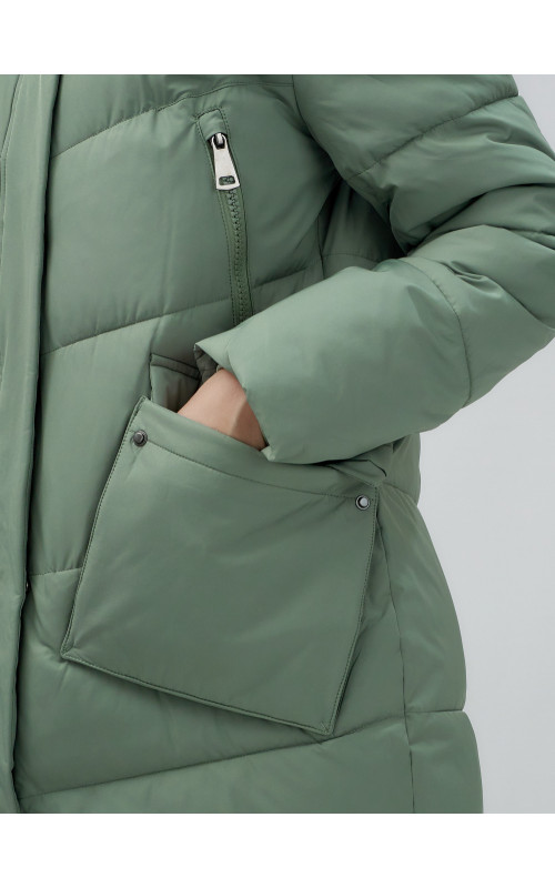 Длинный женский пуховик с капюшоном