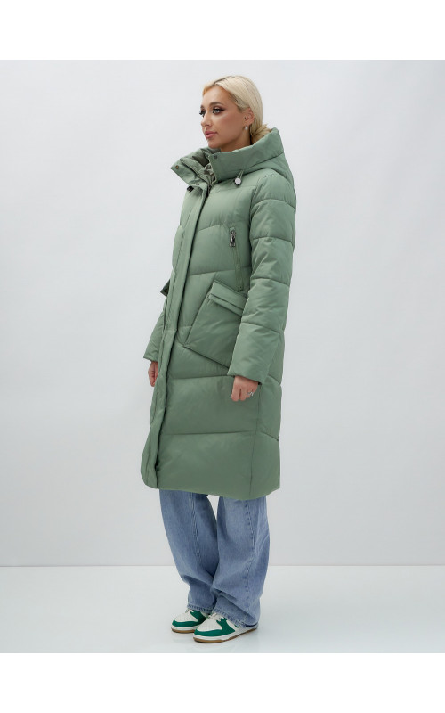 Длинный женский пуховик с капюшоном