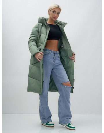 Длинный женский пуховик с капюшоном