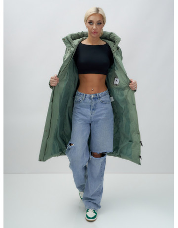 Длинный женский пуховик с капюшоном