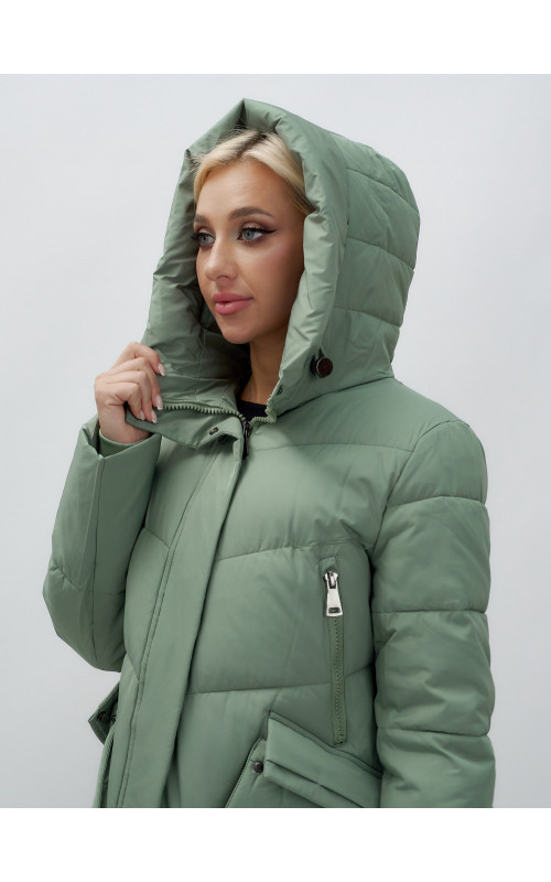 Длинный женский пуховик с капюшоном